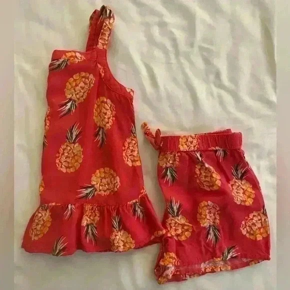 Sonoma Girls Kids Size 5 Two Piece Matching Short Set Pink Pineapple - Picture 1 of 5
